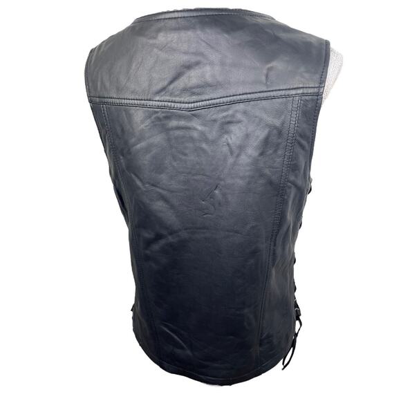 Biker Motorcycle Vest Womens Sz Med Soft Black Leather Zip Side Laces NWT Pocket - Picture 7 of 15